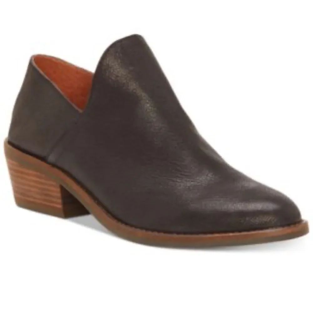 Lucky Brand FAUSST Black Leather Slip On Fold Heel Loafers